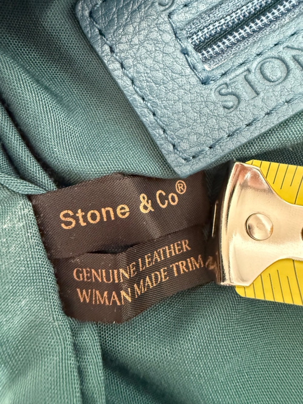 Stone & Co Turquoise Blue Leather Shoulder Bag EUC Classic Everyday Tote - Picture 3 of 16